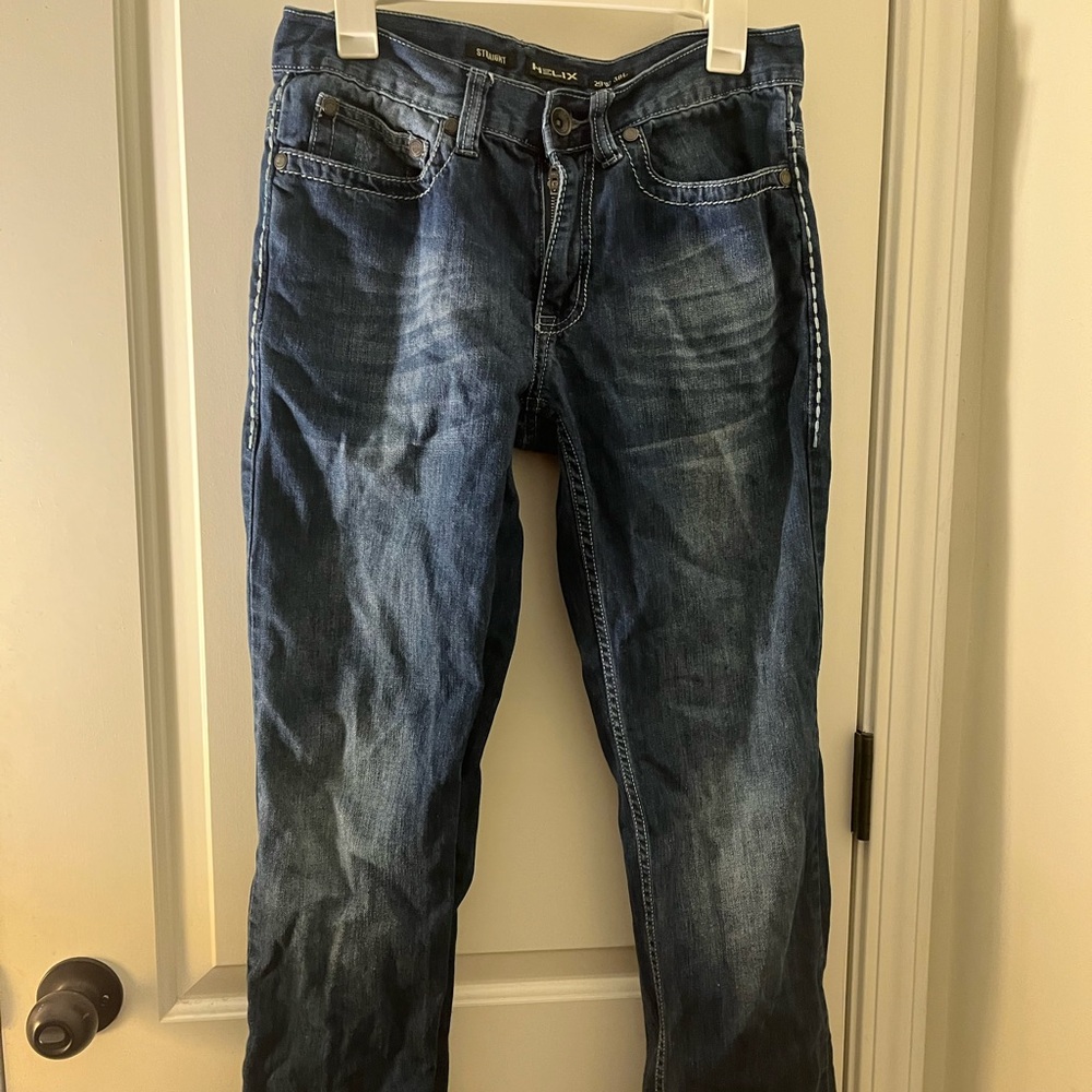 Helix Men's Blue Jeans Straight Leg Pockets Zip Size 29X30